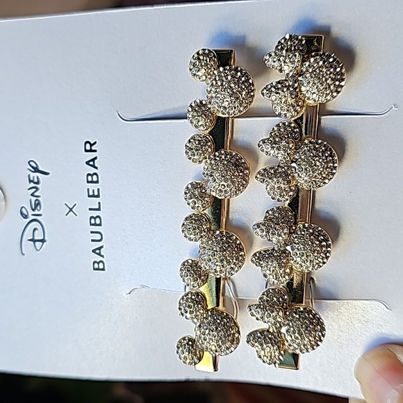 Disney x Baublebar 2 pc. Mickey & Minnie Gold & Rhinestone Hair Clips - Picture 6 of 7
